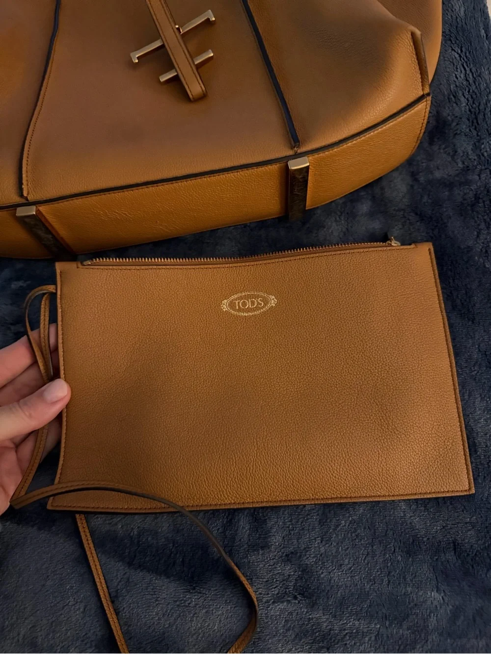 Tod's Cognac Leather Tote with Gold T Hardware